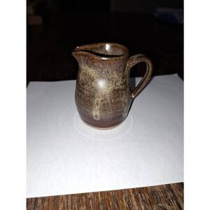 2005 Miracle Pottery Miniature Brown Decor Pitcher Jug Vase with Handle